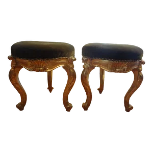 Pair of 19th Century Italian Rococco Style Giltwood Ottomans