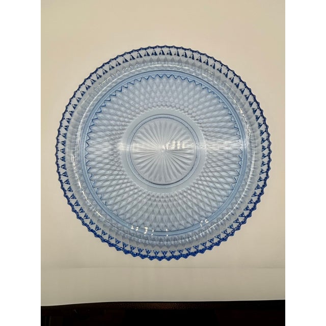 Vintage Indiana Glass Company Serving Platter 12 Inches Diamond Point Pattern Ice Blue For Sale In Portland, ME - Image 6 of 8