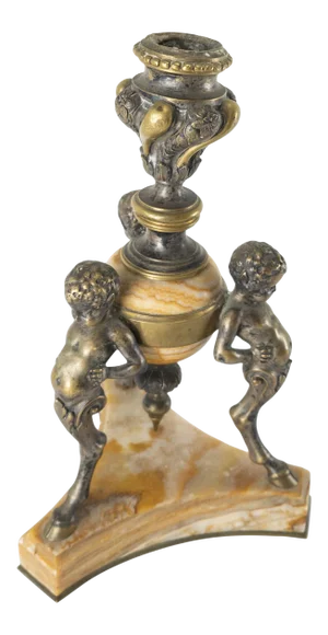 Italian Grand Tour Neoclassical Bronze & Alabaster Candlestick