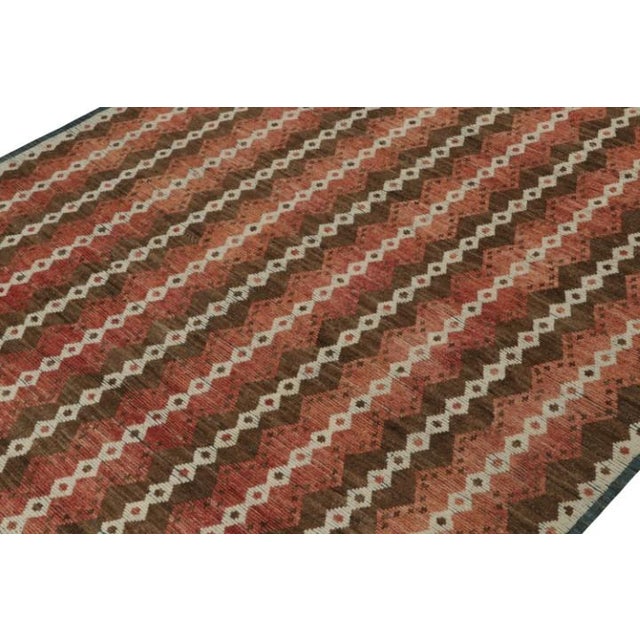 Rug & Kilim Rug & Kilim's Moroccan-Inspired Rug With Brown, White and Red Geometric Stripes For Sale - Image 4 of 7