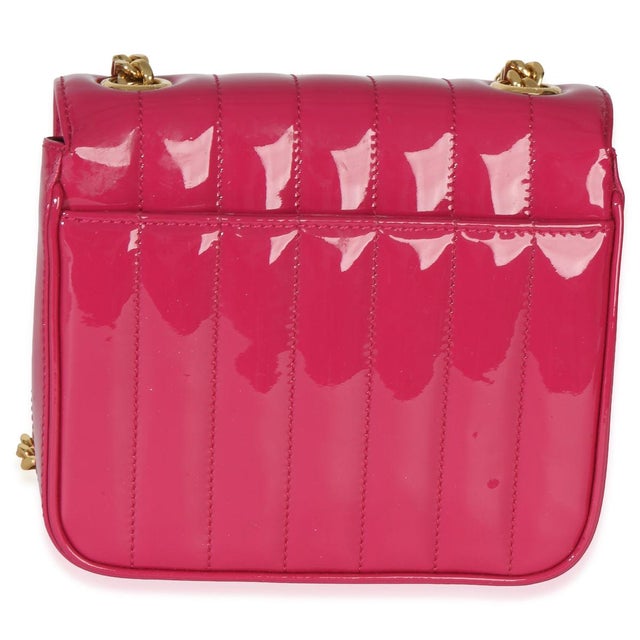 Yves Saint Laurent Pink Patent Matelasse Monogram Small Vicky Chain Bag For Sale - Image 4 of 9