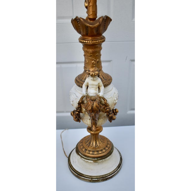 Antique Gilded Metal Lamp Renaissance Style Ornate Ewer Designed Figural Details For Sale - Image 11 of 17