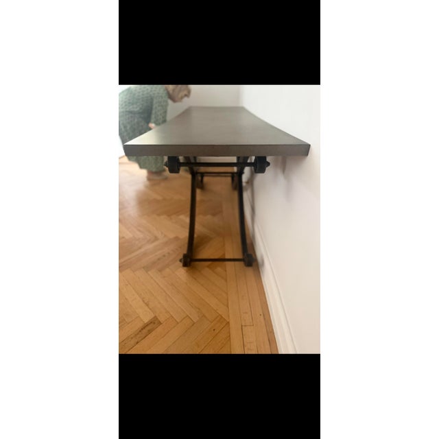 Large Rectangular Stone-Effect Top Console Table With Cross Legs