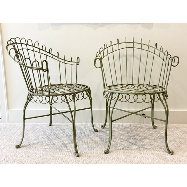 Mathieu Matégot Mid-Century French Wrought Iron Garden Chairs in the Style of Mathieu Matégot - A Pair For Sale - Image 4 of 18