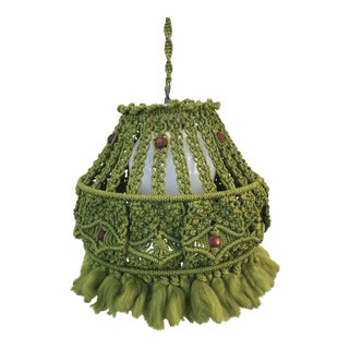 Mid-Century Green Macrame Swag Light For Sale