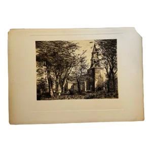 19th Century Church Etching Print