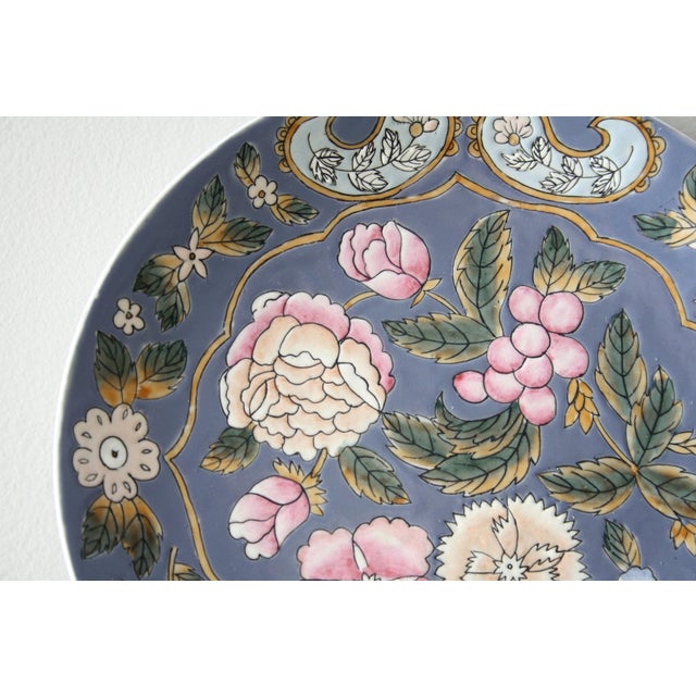 Chinoiserie Vintage, Smoky Blue, Floral Raised Pattern, Decorative Plates - Pair For Sale - Image 3 of 6