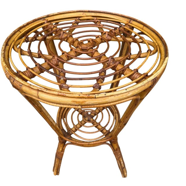 Wood Vintage French Rattan Side Table, 1950s For Sale - Image 7 of 18