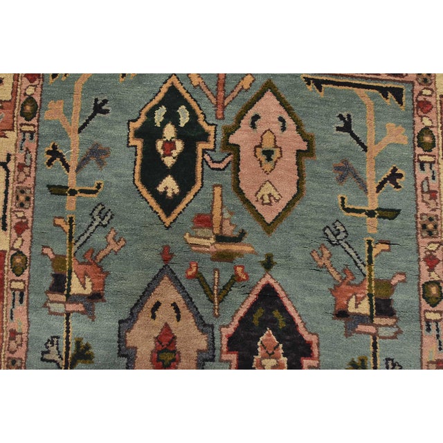 Blue Heriz Rug 3’10” X 6’3” Blue Wool Vintage Tribal Hand-Knotted Oriental Carpet For Sale - Image 8 of 12