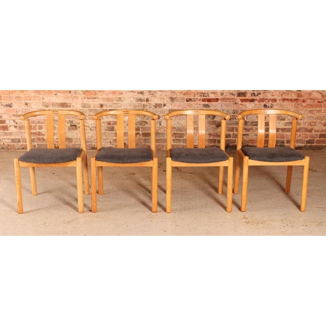 Set of 4 danish mid century oak dining chairs by hans j. Frydendal for boltinge, circa 1970s. Newly reupholstered with...