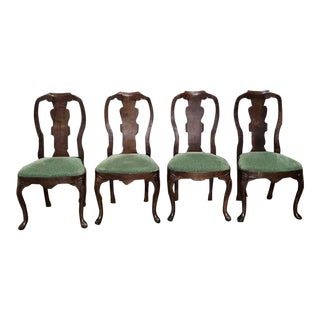 Mid 20th Century Set of 4 Bench Made Italian Mahogany Dining Chairs With Green Velvet Upholstery For Sale
