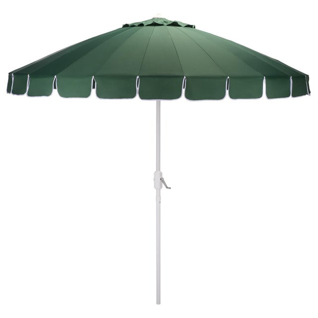 Panza 9 Ft Crank Umbrella, Green/White Pole For Sale - Image 9 of 9