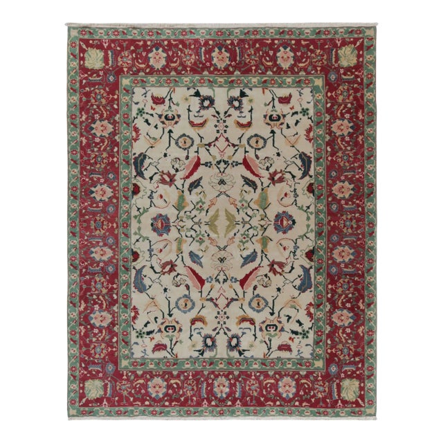 Rug & Kilim’s Traditional Agra Style Rug in Beige, Red and Teal Floral Pattern For Sale