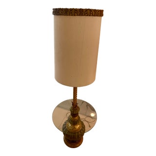 Vintage Stiffel Green Enamel Brass Floor Lamp With Glass Table For Sale