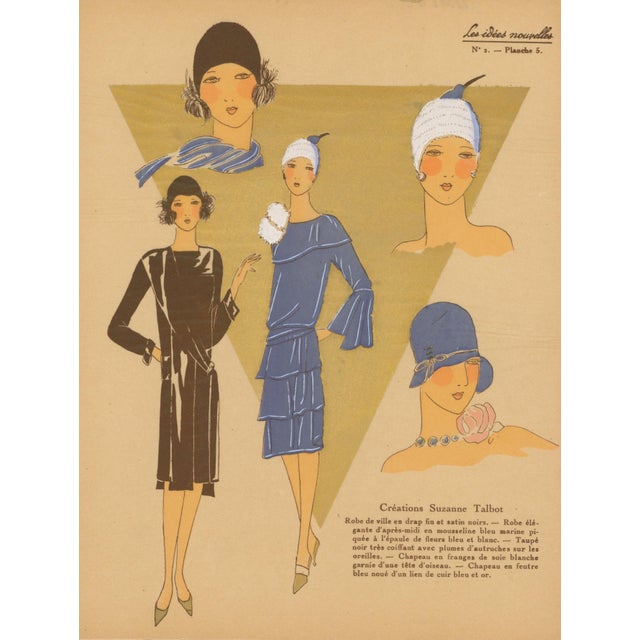 Original 1928 French pochoir color plate from Les Idées Nouvelles de la Mode et des Arts, under the artistic direction of...