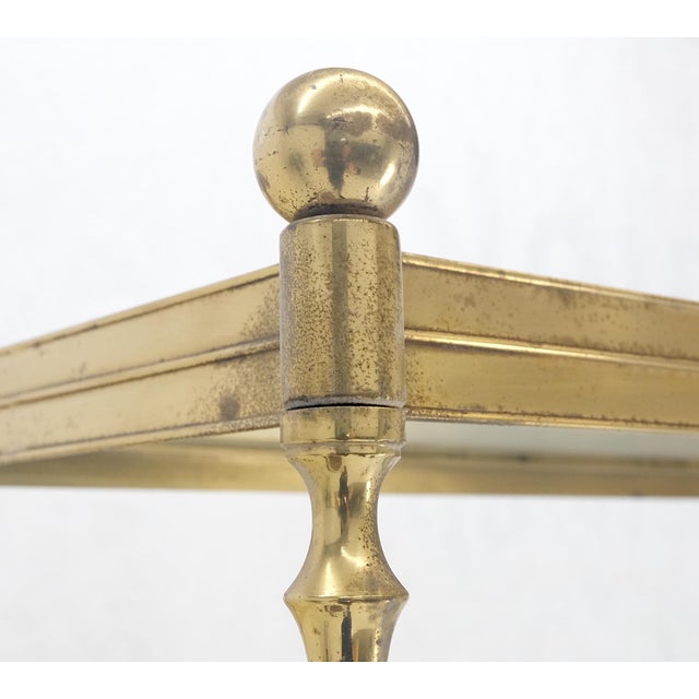 Transparent Turned Heavy Solid Brass & Glass Shelve Ball Finials Italian Decorative Etagere For Sale - Image 8 of 10