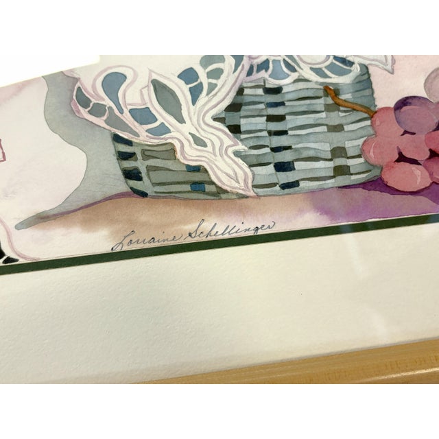 Original Signed and Framed Watercolor Painting 'Afternoon Cabernet' by Lorraine Schellinger C1990's For Sale - Image 12 of 15