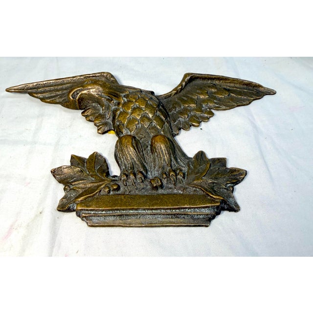 Metal Exquisite Antique Solid Bronze American Bald Eagle Wall Mount Statue Pediment For Sale - Image 7 of 8