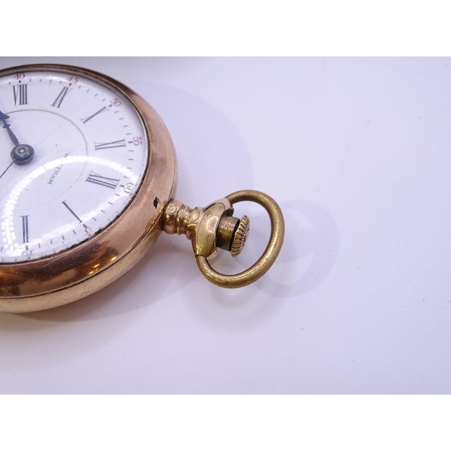 Savonette Pocket Watch in 14k Gold, Porcelain and Crystal from American Waltham Watch Co., USA, 1900s For Sale - Image 10 of 18
