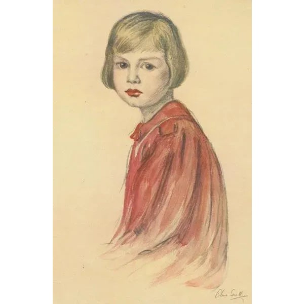 Charming early 20th-century portrait of a young child titled *Peter*, drawn by British artist Olive Snell and reproduced...