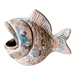 Rustic Chic Late 20th-Century Barro Rojo (Red Clay) in or Out of Doors Wide-Mouth Fish Planter, Mexico