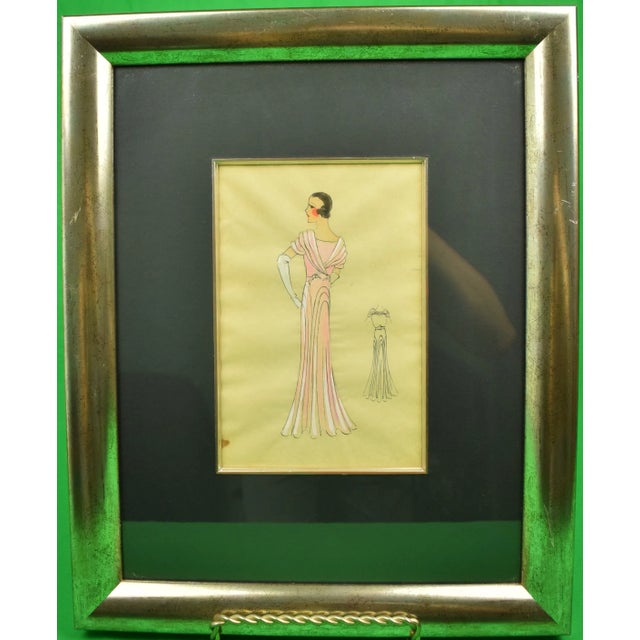 1920s Lanvin of Paris Fashion Model Watercolor Portrait, Framed For Sale In New York - Image 6 of 6