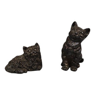 Pair of Sterling Silver Cat Figurines For Sale