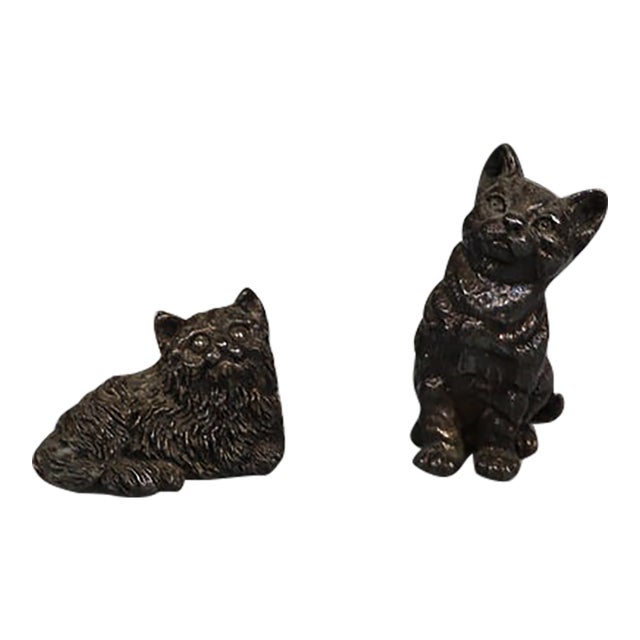 Pair of Sterling Silver Cat Figurines For Sale