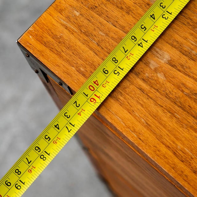 Mid Century Modern Desk Office Campaign Wood Brass Trim 4 Drawer Vintage MCM For Sale - Image 11 of 12