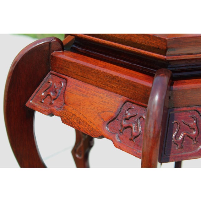 Vintage Chinese Rosewood Hexagonal Plant Stand / Pedestal With Mother-of-Pearl Inlay For Sale - Image 12 of 16