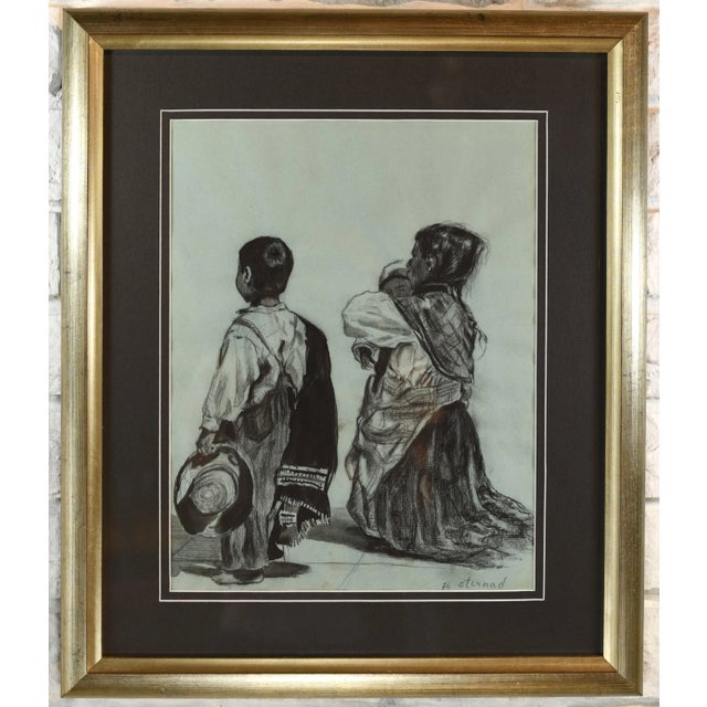 Mid 20th Century Charcoal Drawing South American Figures For Sale - Image 13 of 13
