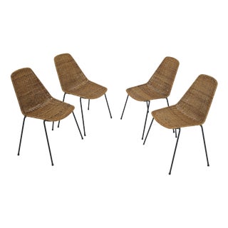 Vintage Basket Wicker Chairs by Legler for Bonacina Italia, 1950s, Set of 4 For Sale