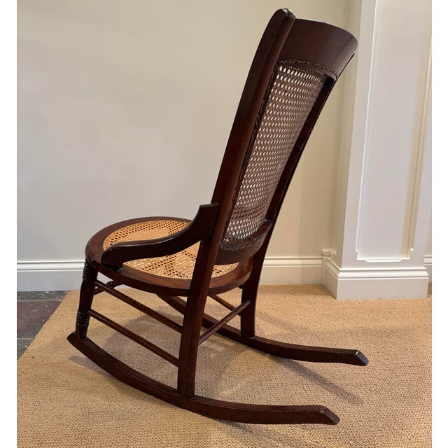 Last Call! Vintage Victorian Mahogany and Cane Rocking Chair For Sale - Image 4 of 10