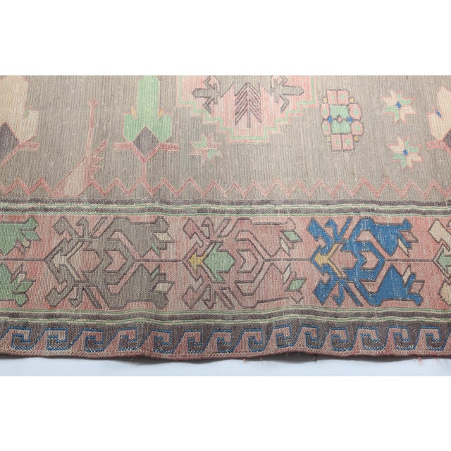 Textile Semi-Antique Caucasian Sumak Kilim – Handwoven Tribal Flatweave With Medallion and Geometric Borders -6' 2'' X 10' 6'' For Sale - Image 7 of 13