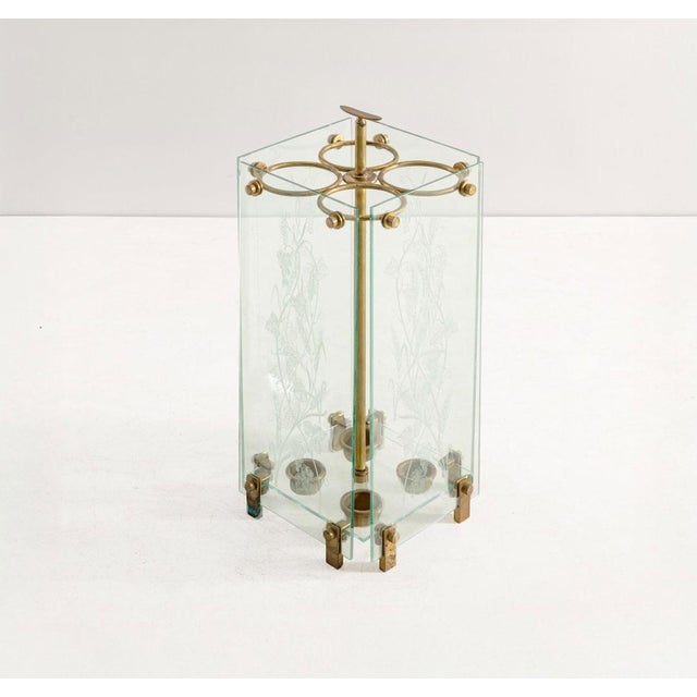 Fontana Arte Umbrella Stand in Brass and Engraved Glass from Fontana Arte, 1950s For Sale - Image 4 of 18