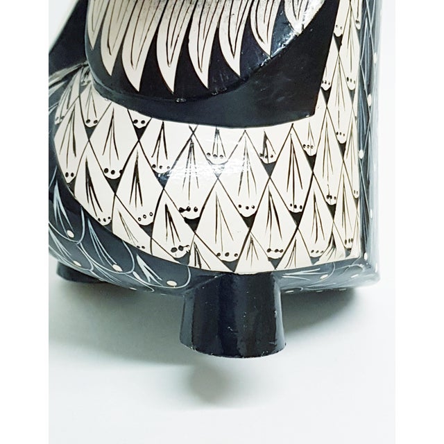 Hand-Painted Monochrome Wooden Owl For Sale - Image 9 of 12