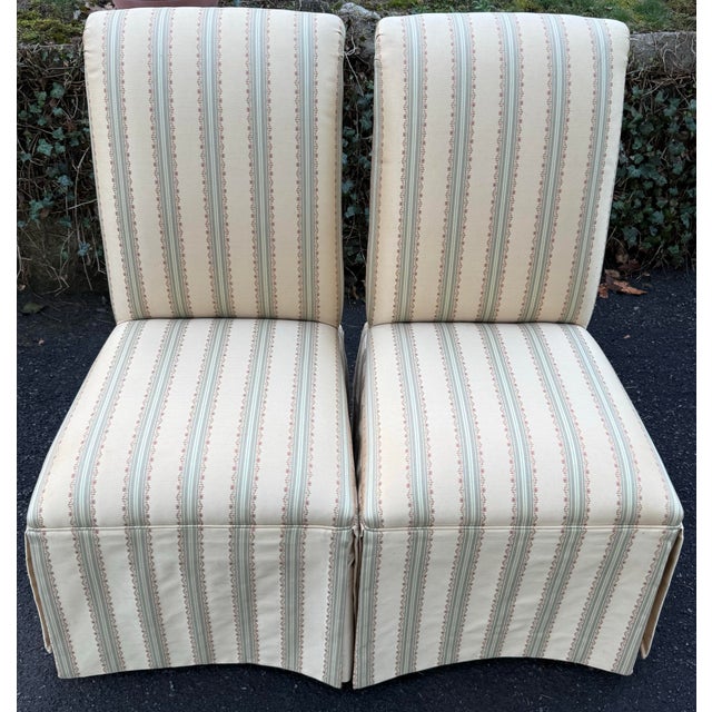 Ethan Allen Ethan Allen Upholstered Skirted Parsons Dining Chairs - A Pair For Sale - Image 4 of 10