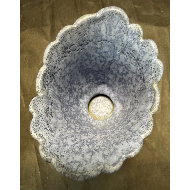 Blue Weller Fan Vase Blue Speckled Top Green Base Signed Thick Mold Ridged Exterior For Sale - Image 8 of 12