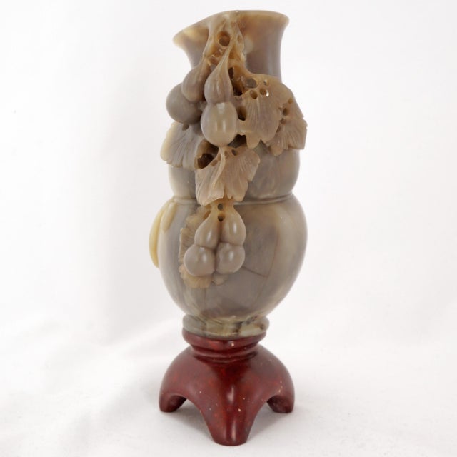 Vintage Chinese Hand Carved Soapstone Double Gourd Vase For Sale - Image 4 of 8