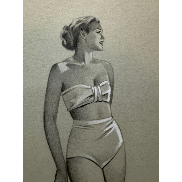 Original graphite pencil drawing by American artist and illustrator Theodore E. Schrock (1879–1952), depicting a poised...