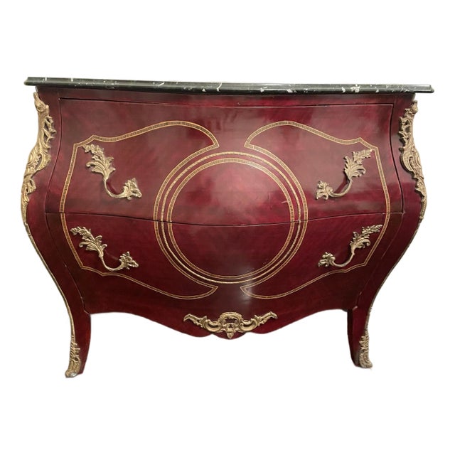 Antique French Louis XV Style Bombe Chest With Marble Top For Sale