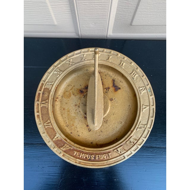 Late 20th Century Vintage Cast Iron Garden Nautical Sundial With Sail Boat "Tempus Fugit" For Sale - Image 5 of 10