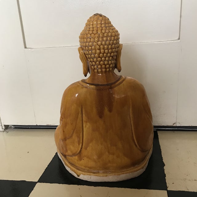 Marigold Chinese Majolica Glaze Drip Seated Mediation Buddha Statue