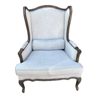 Restoration Hardware Linen "Lorraine" Wingback Chair For Sale