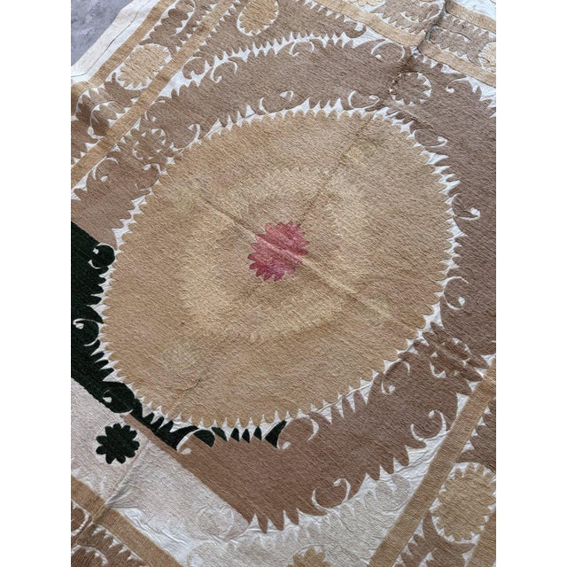 Tan Suzani Wall Decor - Neutral Tan Uzbek Tablecloth 4'6'' X 5'1'' For Sale - Image 8 of 18