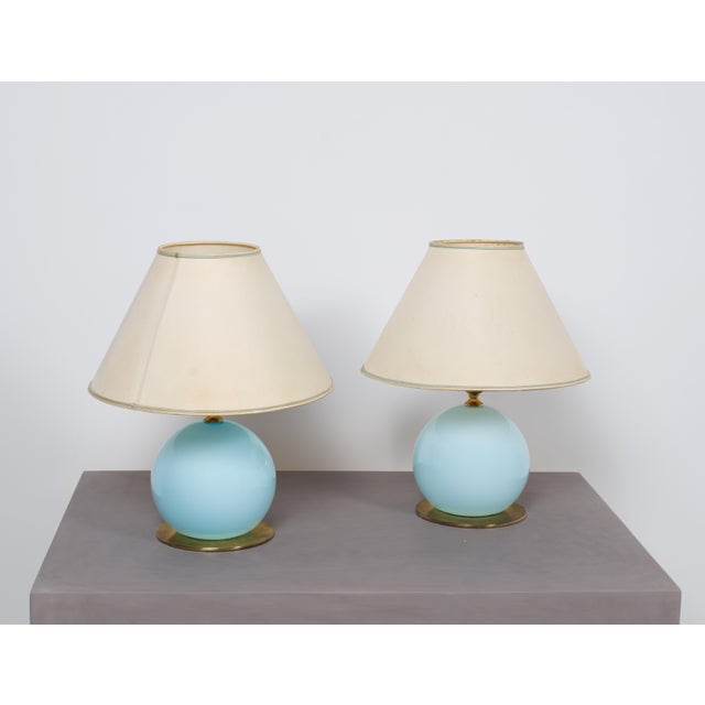Blue Mid-Century Italian Blue Glass and Brass Table Lamps, 1950s, Set of 2 For Sale - Image 8 of 8