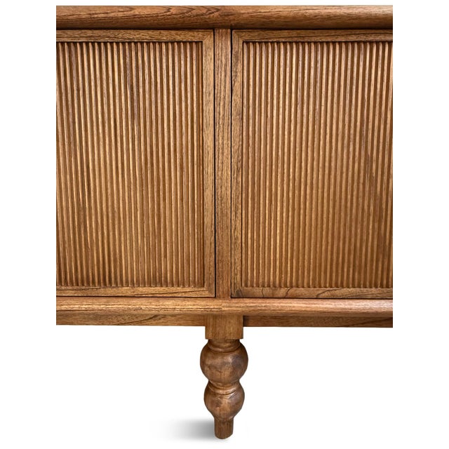 Brown Oak Fluted Four-Door Sideboard Credenza For Sale - Image 8 of 12