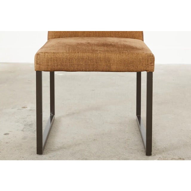 Metal Set of Six Bronzed Steel Sled Style Dining Chairs For Sale - Image 7 of 13