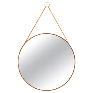 Round Mirror in Teak and Leather from Glasmäster in Markaryd, Sweden, 1950s