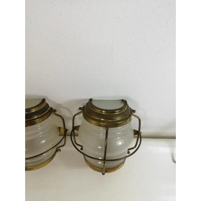 Mid-Century Modern Vintage Wall Lights in Glass and Brass, 1960s, Set of 2 For Sale - Image 3 of 10